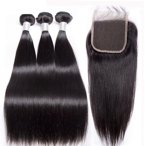 Straight Human Hair Bundles With Closure